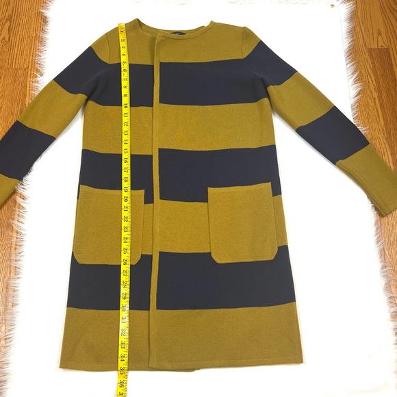 J. Crew Long Cardigan Sweater Wool Blend Open Front Pockets Women XS Striped - Picture 7 of 11